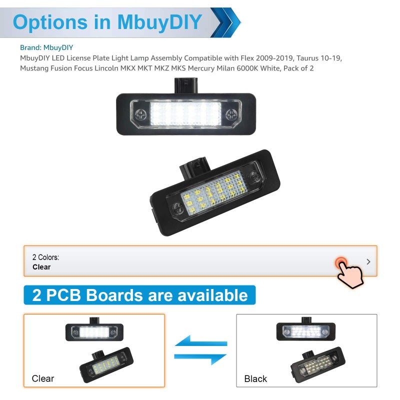 MbuyDIY LED License Plate Light Lamp Assembly Compatible with Mustang Fusion Taurus Flex Focus Lincoln MKS MKT MKX MKZ Mercury Sable Milan 6000K White, Pack of 2 - Image 2